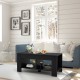 Black 2-tier wood coffee table with storage shelf, featuring a spacious tabletop and open compartments for organization.
