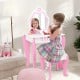Toddler vanity set in pink with detachable mirror, featuring flower patterns, perfect for children's makeup and play.
