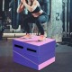 Folding wedge exercise gymnastics mat in purple, featuring durable PVC cover and handles for easy transport and storage.