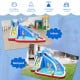 Inflatable shark bounce house with water slide and climbing wall, suitable for 4 kids, perfect for backyard fun.