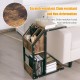 C-Shape snack end table with storage space, made of durable particle board and metal frame, ideal for living room.