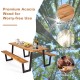 70-inch dining table set made of acacia wood with metal frame, featuring an umbrella hole for outdoor use.