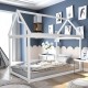 White kids platform floor bed with roof, sturdy wooden frame, ideal for toddlers to teens, featuring heavy-duty slats.