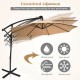 Beige 10 ft solar-powered LED patio offset umbrella with 360° rotation and weather-resistant fabric for outdoor use.
