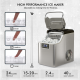 Electric portable countertop ice maker in silver, producing 24 square ice cubes per cycle for summer cooling.