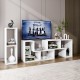 Adjustable white TV stand with 2 L-shaped and 1 rectangular shelf, suitable for TVs up to 65 inches, ideal for living.
