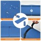 Self-inflating camping sleeping mattress in blue, featuring a waterproof surface, 4" thickness, and convenient storage.