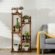 5-tier wood plant stand with triangular brackets, displaying 6 pots for plants, ideal for home organization and decor.