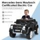 Licensed Mercedes-Benz Maybach kids ride-on car in black, featuring parental remote control and LED lights for fun.