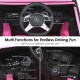 Dashboard view of the 12V licensed Mercedes-Benz kids ride-on car in pink, featuring music controls and power display.