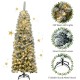 6-foot pre-lit snow flocked pencil Christmas tree with 250 warm LED lights, perfect for small spaces and festive decor.