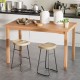 Rectangle 49-inch teak wood dining table with slatted top, ideal for backyard gatherings and easy maintenance.