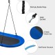 Blue and black 60-inch saucer swing with adjustable rope, sturdy steel frame, and multi-ply braided rope for outdoor.