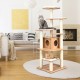 Tall 7-layer wooden cat tree with sisal posts, featuring a condo and platforms for climbing and scratching. Ideal for.