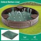 Brown sandbox with built-in corner seats and perforated bottom liner for drainage, ideal for outdoor play.