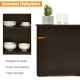 Kitchen storage cabinet with wood sliding doors, featuring a spacious top and two shelves for organized storage.