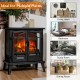 Freestanding 25-inch electric fireplace heater in black with realistic flame effect, ideal for living room or bedroom.
