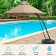 11 feet beige cantilever hanging umbrella with a durable aluminum frame and wheels, perfect for poolside shade.