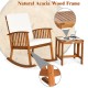 Acacia wood rocking chair with thick cushion and side table, perfect for outdoor patio relaxation and tea enjoyment.