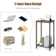2-tier industrial end table with metal mesh shelves, featuring a rustic top and ample storage for books and decor.