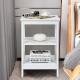 White nightstand with X-design, showcasing a smooth surface and two open shelves, ideal for stylish bedroom or living.