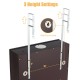 Height-adjustable hooks for wall or door mounting on a coffee-colored jewelry armoire with LED lights and lock.