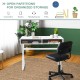 Modern computer desk with white MDF top and iron legs, featuring 2 storage compartments for organized workspace.