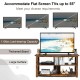 Modern farmhouse TV stand in brown accommodating TVs up to 55 inches with open shelves for storage and cable management.