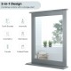 Wall-mounted gray vanity mirror with shelf, made of MDF, ideal for bathroom or hallway storage and decoration.