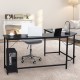 L-shaped black corner computer desk with spacious countertop and adjustable footpads, ideal for home office or gaming.