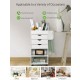 Side view of the white wooden utility rolling craft storage cart showcasing its compact design, 3 drawers, and 3.