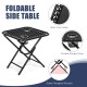 Foldable side table with mesh cup holders and durable bungee rope, perfect for outdoor lounging and convenience.