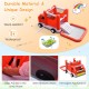 Fire truck-themed inflatable bounce house with slide and water spray, perfect for backyard fun and role-play games.