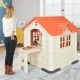 Kid’s playhouse with open doors and windows, crafted from durable HDPE, perfect for indoor and outdoor imaginative play.