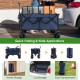 Folding utility garden cart in blue with wide wheels, adjustable handle, and large capacity for easy transportation.
