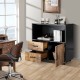 Kitchen storage buffet sideboard in black with rustic brown accents, featuring 2 drawers and an open shelf for.