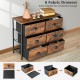 6-drawer storage chest with rustic brown wooden top, metal handles, and foldable fabric drawers for versatile home.