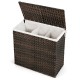 Brown 10L 3-section laundry hamper with removable liner bag and handles, ideal for sorting clothes by color.
