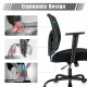 Ergonomic mesh office chair with adjustable lumbar support and armrests, designed for comfort and relaxation.