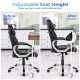 Adjustable high back leather executive chair showing seat height change from 43" to 47", ideal for office comfort.