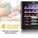 21-bottle wine cooler refrigerator with digital control, anti-UV glass door, and vibration-free operation for quiet.