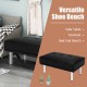 Rectangle tufted ottoman in black with stainless steel legs, versatile for living room, bedroom, or as a shoe bench.