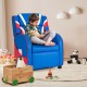 Kids leather recliner chair in blue with adjustable footrest and side pockets, perfect for reading and relaxing.