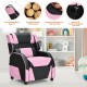Kids youth PU leather gaming sofa recliner in pink, showcasing thick padded back support and anti-slip foot pad for.