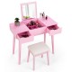 Single pink stool with thick sponge padding, designed for comfort, complements the makeup vanity table set elegantly.