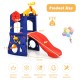 Freestanding kids slide with basketball hoop, made of HDPE, 36" tall, safe for indoor and outdoor play, supports 110.