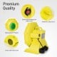 1100W air blower in yellow with waterproof switch, mesh-covered vents, and carrying handle for inflating bounce houses.
