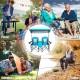 Double portable folding camping chairs with blue canopy, cup holders, perfect for beach, picnic, or outdoor relaxation.