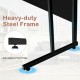 L-shaped computer desk with heavy-duty steel frame and adjustable foot pads, ideal for ergonomic workspace setup.