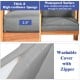 Close-up of the thick, high-resilience cushion with a waterproof surface and zipper for easy washing on the patio sofa.